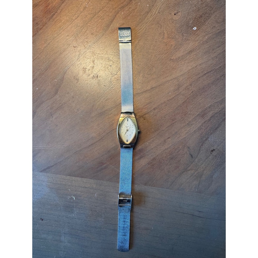 Guess Vintage Two Tone Marquise Mesh Band Watch Silver Gold Tone Japan Movt